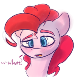 Size: 820x830 | Tagged: safe, artist:newpone, imported from derpibooru, pinkie pie, pony, blushing, bust, looking at you, portrait, raised eyebrow, simple background, solo, transparent background