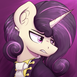 Size: 2460x2460 | Tagged: safe, artist:czu, imported from derpibooru, oc, oc only, oc:charm, unicorn, angry, bust, clothes, high res, necktie, scowl