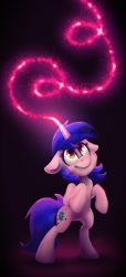 Size: 499x1094 | Tagged: safe, artist:thyladactyl, imported from derpibooru, oc, oc only, oc:sparkling trails, pony, unicorn, bipedal, female, glowing, glowing horn, horn, magic, solo