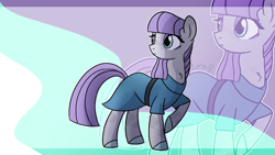 Size: 1600x900 | Tagged: safe, artist:sunniesfunthecupcake, imported from derpibooru, maud pie, earth pony, pony, female, looking back, raised hoof, solo, zoom layer