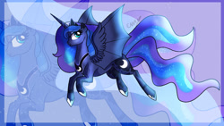 Size: 1280x720 | Tagged: safe, artist:sunniesfunthecupcake, imported from derpibooru, princess luna, alicorn, pony, bat wings, female, hybrid wings, solo, wings, zoom layer