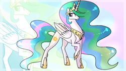 Size: 1600x900 | Tagged: safe, artist:sunniesfunthecupcake, imported from derpibooru, princess celestia, alicorn, pony, female, raised hoof, solo, zoom layer