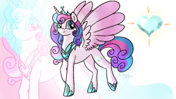 Size: 1600x900 | Tagged: safe, artist:sunniesfunthecupcake, imported from derpibooru, princess flurry heart, alicorn, pony, crown, female, hoof shoes, jewelry, mare, older, older flurry heart, regalia, smiling, solo, zoom layer