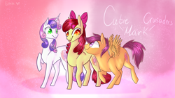 Size: 1280x720 | Tagged: safe, artist:sunniesfunthecupcake, imported from derpibooru, apple bloom, scootaloo, sweetie belle, earth pony, pegasus, pony, unicorn, cutie mark crusaders, female, trio