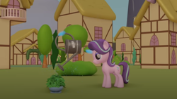 Size: 1024x576 | Tagged: safe, artist:edplus, imported from derpibooru, starlight glimmer, pony, unicorn, 3d, blender, levitation, magic, ponyville, potted plant, solo, telekinesis, watering can