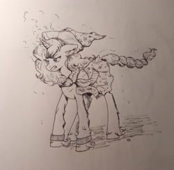 Size: 2997x2938 | Tagged: safe, artist:dreamy990, imported from derpibooru, oc, pony, unicorn, female, high res, mare, monochrome, solo, traditional art