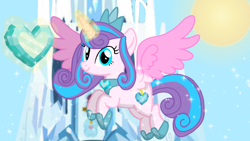 Size: 1280x720 | Tagged: safe, artist:mlplary6, imported from derpibooru, princess flurry heart, alicorn, pony, castle, crystal empire, crystal heart, female, jewelry, magic, mare, older, older flurry heart, regalia, solo, sparkles, telekinesis