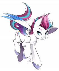 Size: 2696x3252 | Tagged: safe, artist:nekoshiei, imported from derpibooru, zipp storm, pegasus, pony, female, g5, high res, looking at you, mare, simple background, smiling, smiling at you, solo, spread wings, unshorn fetlocks, white background, wings