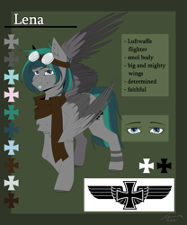 Size: 3500x4200 | Tagged: safe, artist:lunciakkk, imported from derpibooru, oc, oc:lena, pegasus, :p, clothes, female, goggles, reference sheet, scarf, solo, tongue out