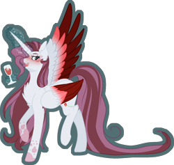 Size: 1424x1348 | Tagged: safe, artist:stormcloud-yt, imported from derpibooru, oc, oc only, alicorn, pony, alicorn oc, chest fluff, female, glass, horn, mare, raised hoof, simple background, solo, transparent background, wine glass, wings