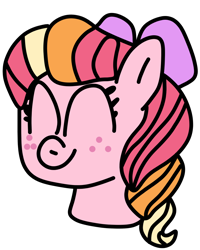 Size: 800x1000 | Tagged: safe, artist:jadeharmony, imported from derpibooru, oc, oc only, oc:honeycrisp blossom, earth pony, pony, bow, eyes closed, female, filly, foal, freckles, gift art, hair bow, offspring, parent:big macintosh, parent:princess cadance, parents:cadmac, simple background, smiling, solo, transparent background