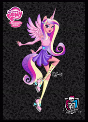 Size: 2087x2874 | Tagged: safe, artist:nemoturunen, imported from derpibooru, princess cadance, human, alicorn humanization, clothes, eyelashes, female, high heels, high res, horned humanization, humanized, shoes, signature, skirt, solo, winged humanization