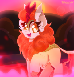Size: 1823x1891 | Tagged: safe, artist:saveraedae, imported from derpibooru, autumn blaze, kirin, awwtumn blaze, cloven hooves, cute, female, happy, looking at you, open mouth, open smile, raised hoof, smiling, solo
