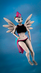 Size: 1080x1920 | Tagged: safe, artist:arcanetesla, imported from derpibooru, zipp storm, anthro, pegasus, plantigrade anthro, 3d, clothes, flying, g4, g5, g5 to g4, generation leap, midriff, my little pony: a new generation, shoes, sneakers, socks, solo, source filmmaker, sports panties, tanktop