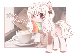 Size: 1024x743 | Tagged: safe, artist:miioko, imported from derpibooru, oc, oc only, earth pony, pony, aesthetics, coffee, colored hooves, deviantart watermark, earth pony oc, female, mare, mug, multicolored hair, obtrusive watermark, rainbow hair, solo, watermark