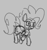 Size: 189x200 | Tagged: safe, artist:firecracker, pinkie pie, earth pony, pony, aggie.io, female, lowres, mare, monochrome, raised hoof, simple background, sketch, smiling, solo