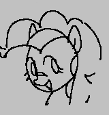 Size: 160x168 | Tagged: safe, artist:omelettepony, pinkie pie, earth pony, pony, aggie.io, female, lowres, mare, monochrome, open mouth, simple background, smiling, solo
