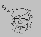 Size: 136x123 | Tagged: safe, artist:omelettepony, oc, oc only, oc:filly anon, pony, aggie.io, blanket, eyes closed, female, filly, lowres, monochrome, onomatopoeia, simple background, sleeping, smiling, solo, sound effects, zzz