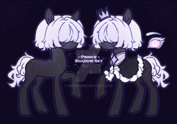 Size: 1024x717 | Tagged: safe, artist:miioko, imported from derpibooru, oc, oc only, earth pony, pony, clothes, constellation, crown, deviantart watermark, duo, earth pony oc, hair over eyes, jewelry, obtrusive watermark, raised hoof, regalia, watermark