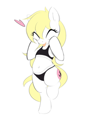 Size: 2578x3646 | Tagged: safe, artist:randy, edit, imported from twibooru, oc, oc only, oc:aryanne, pony, belly button, bipedal, black bra, black panties, black underwear, chubby, clothes, colored, cute, eyes closed, heart, image, nazi, png, sketch, swastika, tongue out, touching face, underwear