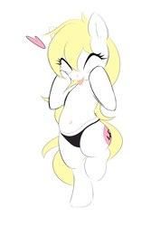 Size: 2578x3646 | Tagged: safe, artist:randy, edit, imported from twibooru, oc, oc only, oc:aryanne, pony, belly button, bipedal, black panties, black underwear, chubby, clothes, colored, cute, eyes closed, heart, image, nazi, png, sketch, swastika, tongue out, touching face, underwear