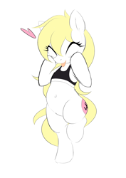 Size: 2578x3646 | Tagged: safe, artist:randy, edit, imported from twibooru, oc, oc only, oc:aryanne, pony, belly button, bipedal, black bra, black underwear, chubby, clothes, colored, cute, eyes closed, heart, image, nazi, png, sketch, swastika, tongue out, touching face, underwear