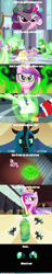 Size: 500x2597 | Tagged: safe, edit, edited screencap, imported from derpibooru, screencap, princess cadance, princess celestia, queen chrysalis, shining armor, alicorn, changeling, changeling queen, pony, unicorn, a canterlot wedding, season 2, evil enchantress, fake cadance, female, fire, green fire, my little brony, this day aria