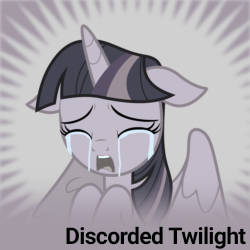 Size: 250x250 | Tagged: safe, artist:wardex101, imported from derpibooru, twilight sparkle, alicorn, pony, derpibooru, crying, discorded, discorded twilight, female, mare, meta, sad, solo, spoilered image joke, twilight sparkle (alicorn), twilight tragedy