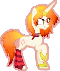 Size: 1000x1184 | Tagged: safe, artist:stormcloud-yt, imported from derpibooru, oc, oc only, pony, unicorn, base used, choker, clothes, female, grin, horn, mare, simple background, smiling, socks, solo, striped socks, transparent background, unicorn oc