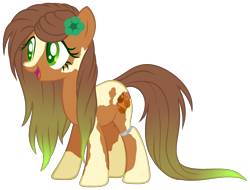 Size: 2178x1654 | Tagged: safe, artist:stormcloud-yt, imported from derpibooru, oc, oc only, earth pony, pony, base used, coat markings, colored pupils, earth pony oc, eyelashes, female, flower, flower in hair, full body, hooves, mare, open mouth, open smile, simple background, smiling, solo, standing, tail, transparent background