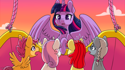 Size: 1920x1080 | Tagged: safe, artist:vladivoices, imported from derpibooru, apple bloom, scootaloo, silver spoon, sweetie belle, twilight sparkle, alicorn, earth pony, pegasus, pony, unicorn, fanfic:history repeats, animatic, cutie mark crusaders, female, filly, foal, hot air balloon, twilight sparkle (alicorn)