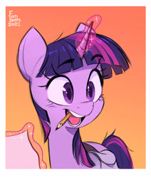 Size: 2480x2924 | Tagged: safe, artist:fanzeem, imported from derpibooru, twilight sparkle, pony, unicorn, bag, cute, female, glowing, glowing horn, high res, horn, levitation, magic, mare, mouth hold, open mouth, paper, pencil, pencil in mouth, saddle bag, solo, telekinesis, twiabetes, unicorn twilight