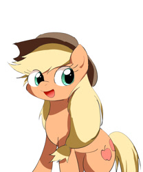 Size: 1000x1200 | Tagged: safe, artist:leo19969525, imported from derpibooru, applejack, earth pony, pony, applejack's hat, cowboy hat, cute, eye clipping through hair, female, hat, jackabetes, looking at you, mare, open mouth, open smile, simple background, smiling, smiling at you, solo, white background