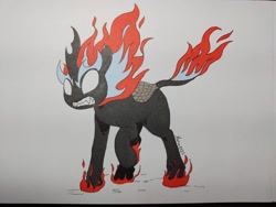 Size: 2000x1500 | Tagged: safe, artist:darkhestur, imported from derpibooru, oc, oc only, kirin, nirik, angry, fire, simple background, solo, traditional art