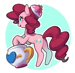 Size: 1378x1335 | Tagged: safe, artist:ikirunosindo, imported from derpibooru, pinkie pie, earth pony, pony, butt, cup, cute, diapinkes, ear fluff, facing away, female, mare, open mouth, plot, solo, teacup, toy interpretation