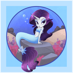 Size: 2226x2226 | Tagged: safe, artist:syrupyyy, imported from derpibooru, rarity, mermaid, equestria girls, bare shoulders, ear fins, high res, horn, horned humanization, humanized, mermaidized, mermarity, species swap