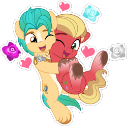 Size: 5000x4941 | Tagged: safe, artist:jhayarr23, imported from derpibooru, hitch trailblazer, sprout cloverleaf, earth pony, pony, commission, cute, duo, duo male, g5, gay, heart, hitchsprout, hug, hugging a pony, looking at each other, looking at someone, male, nuzzling, shipping, simple background, smiling, sproutbetes, stallion, transparent background, ych result
