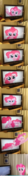 Size: 500x3082 | Tagged: safe, artist:astiam300, imported from derpibooru, pinkie pie, earth pony, pony, cartoon physics, female, fourth wall, fourth wall destruction, irl, mare, my little brony, photo, pinkie being pinkie, pinkie physics, ponies in real life, television