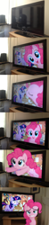 Size: 788x3590 | Tagged: safe, artist:astiam300, artist:d4svader, artist:quasdar, artist:richhap, imported from derpibooru, pinkie pie, twilight sparkle, earth pony, pony, unicorn, 2013, cartoon physics, female, fourth wall, fourth wall destruction, golden oaks library, irl, photo, pinkie being pinkie, pinkie physics, ponies in real life, television, unicorn twilight