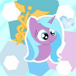 Size: 4096x4096 | Tagged: safe, artist:tiga mega, idw, imported from derpibooru, radiant hope, pony, unicorn, bust, caduceus, crystal heart, cutie mark, female, heart, hexagon, mare, smiling, solo