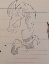 Size: 1572x2048 | Tagged: safe, artist:tiga mega, imported from derpibooru, tempest shadow, pony, unicorn, broken horn, bust, female, horn, lined paper, mare, pencil, sketch, solo, traditional art