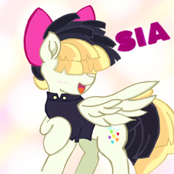 Size: 2048x2048 | Tagged: safe, artist:tiga mega, imported from derpibooru, songbird serenade, pegasus, pony, my little pony: the movie, blushing, clothes, female, hair over eyes, mare, open mouth, raised hoof, sia (singer), solo