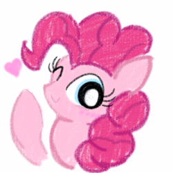 Size: 4096x4096 | Tagged: safe, artist:tiga mega, imported from derpibooru, pinkie pie, earth pony, pony, emanata, female, heart, looking at you, mare, one eye closed, raised hoof, simple background, smiling, solo, white background, wink, winking at you