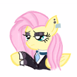 Size: 4096x4096 | Tagged: safe, artist:tiga mega, imported from derpibooru, fluttershy, pegasus, pony, fake it 'til you make it, alternate hairstyle, bust, clothes, ear piercing, earring, eyeshadow, female, fluttergoth, gem, goth, jacket, jewelry, lidded eyes, makeup, mare, necklace, piercing, raised hoof, simple background, solo, white background, wings