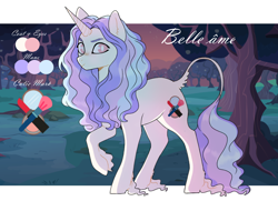 Size: 1280x928 | Tagged: safe, artist:delzol, imported from derpibooru, oc, oc only, pony, unicorn, female, horn, leonine tail, mare, offspring, outdoors, parent:fancypants, parent:fleur-de-lis, parents:fancyfleur, reference sheet, solo, tail, tree, unicorn oc