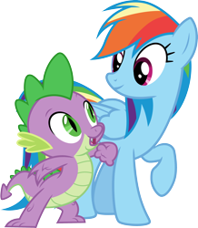 Size: 3000x3442 | Tagged: safe, artist:cloudy glow, imported from derpibooru, rainbow dash, spike, dragon, pegasus, pony, pinkie pride, .ai available, duo, female, male, mare, simple background, transparent background, vector