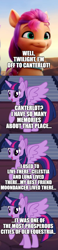 Size: 500x2171 | Tagged: safe, edit, edited screencap, imported from derpibooru, screencap, sunny starscout, twilight sparkle, alicorn, earth pony, pony, spoiler:my little pony: a new generation, caption, comic, female, g4, g5, image macro, implied moondancer, implied princess celestia, implied princess luna, mare, my little pony: a new generation, screencap comic, text, twilight sparkle (alicorn)