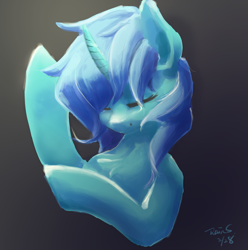 Size: 2139x2160 | Tagged: safe, artist:rainsketch, imported from derpibooru, lyra heartstrings, pony, unicorn, bust, female, horn, mare, portrait, simple background, solo