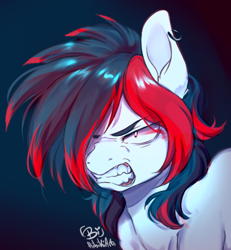 Size: 397x430 | Tagged: safe, artist:biotari, imported from derpibooru, oc, oc only, oc:tiorafa, pony, angry, bust, ear piercing, earring, gritted teeth, jewelry, male, piercing, solo, stallion