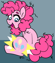 Size: 776x877 | Tagged: safe, artist:/d/non, imported from derpibooru, pinkie pie, earth pony, pony, cutie mark, cutiespark, februpony, female, filly, filly pinkie pie, foal, freckles, frizzy hair, open mouth, pink hair, sitting, solo, wide eyes, younger